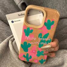 Diseño con patrón de letras de cactus, color beige claro, compatible con todos los modelos: 14, 12, XS, 13 Plus, 15 Pro, 16 y 11 - Colores mixtos 1 - Ver 6