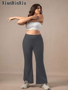 XianBinXiu 1 pièce Pantalon de yoga évasé grande taille pour femmes, legging de yoga ample à taille haute amincissant avec poches, gris, en tricot, élastique et confortable, convient pour le port décontracté quotidien et le yoga, toutes saisons, couche de base extensible et respirante, yoga à faible impact, pilates, ballet, port quotidien, printemps/été - Gris foncé - Voir 5
