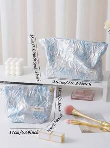 1 件/套 Y2K 时尚蓝百合花朵旅行化妆包形状大容量化妆包化妆包护肤包洗漱包包装立方体，适用于口红、刷子、护肤品、手机、硬币、小物品存放等。 - 藍白色 - 查看 9