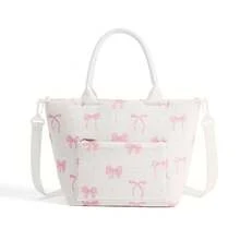 1 Piece Cute Floral&Bow Pattern Insulated Lunch Box Portable Lunch Tote Bag With Handle Corduroy Lunch Bag With Cherry Print Zippered Lunch Handbag With Woven Rope Decor Large Capacity Food Storage Bag With Compartment Suitable For Picnic, School, Office, Camping Suitable For Students, Teachers, Office Workers, Family Good Choice For Teacher's Day Gifts, Mom Gifts, Children's Day Gifts Back To School School Stuff Bag For School Lunch Bag For Women Cooler Bag Picnic Accessories, Home Decor, Party & Christmas Storage - 蝴蝶結 - 查看 1