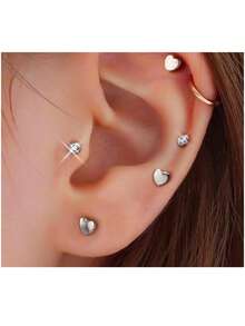 8Pcs 16G Stud Earrings Flat Back Star Heart Shape Tiny CZ Small Helix Cartilage Tragus Conch Lobe Labret Medusa Piercing Jewelry For Women Men - Multicolor - View 2