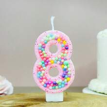 1支数字生日蜡烛，马卡龙色球形蛋糕蜡烛装饰，0-9闪亮粉色数字蜡烛，适用于生日蛋糕、大型节日和派对，深受男孩女孩喜爱 - 彩色 - 查看 11