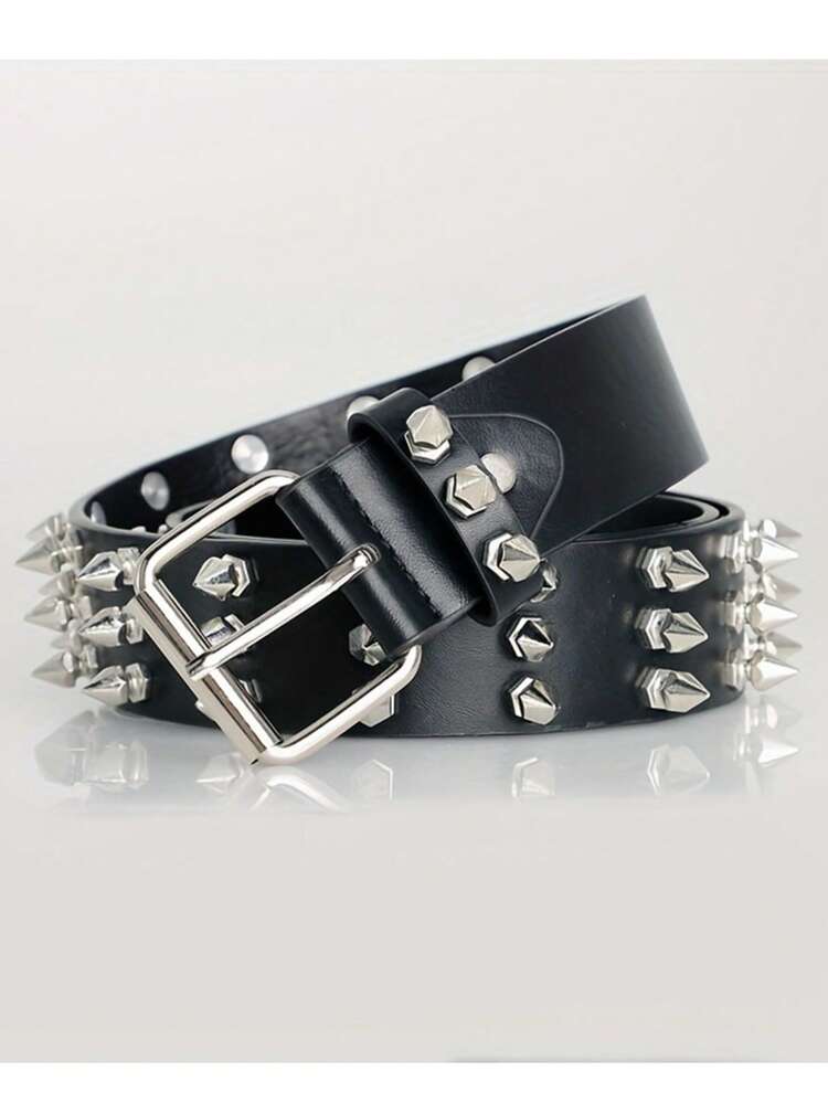 Ceinture cloutée d'Halloween, ceinture en PUnk à pointes en PU, accessoire polyvalent en métal fait main, convient aux tailles S, accessoires de métal lourd pour l'automne-hiver, convient aux adolescents, jeunes, hommes, décontracté, extérieur, athlétique, vacances, cadeaux de remise des diplômes, anniversaire, port quotidien - Noir - Voir 3