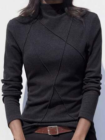 Plusstorlek termofodrad polotröja för kvinnor, höst/vinter 2025 ny ankomst, termotyg med lapptäcke i fiskbensmönster och baslager