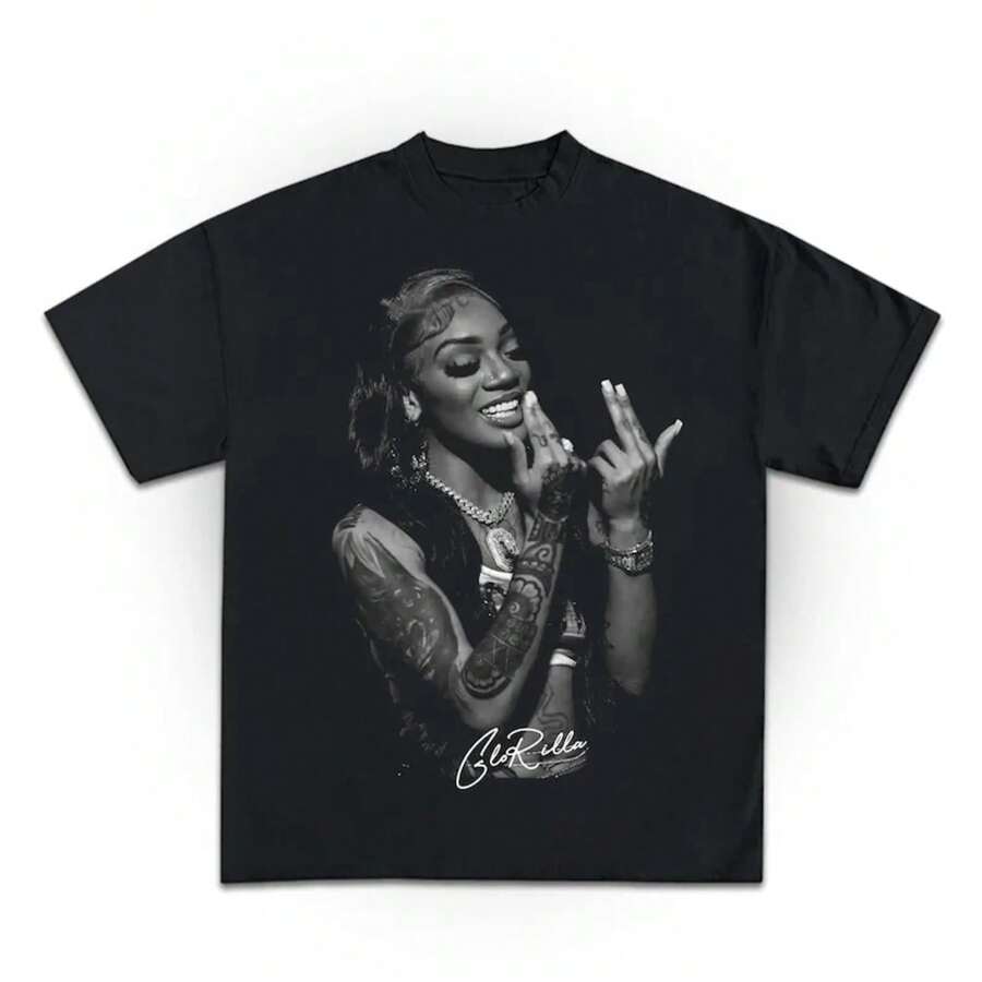 Glorilla Vintage Style 90'S Bootleg T-Shirt,Rapper Graphic T-Shirt Vintage Rap Hip-Hop Collection Y2K Streetwear For Men Women Fans - màu đen - Xem 1
