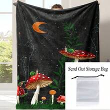 1pc, Mushroom Snail Flannel Blanket Lunch Break Blanket Sofa Blanket Sofa Warm And Comfortable Soft Blanket Home Comfort And Lightweight Blanket Sofa Blanket Travel Camping Living Room Office Sofa Chair Bed Flannel Blanket CSZX - màu đen - Xem 13