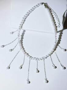 1 件时尚仿珍珠颈链流苏项链