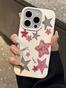 1pc Silver Star Pattern Litchi Texture Anti-Fall Anti-Slip Soft Phone Case Protective Cover Compatible With Apple And Phones Waterproof Shockproof Scratch Resistant,International Version, Not The Domestic Version - Multicolor - View 5