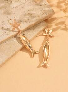 1 Pair Fashionable Metal Alloy Starfish & Fish Pendant Earrings For Women, Suitable For Daily Wear, Holidays And Vacation - Multicolor - View 3