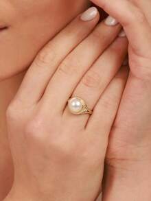 1 chiếc nhẫn cưới nữ, nhẫn ngọc trai giả và đá cubic zirconia tổng hợp tinh tế, món trang sức lãng mạn dành cho cô dâu, lễ đính hôn và tiệc tùng. - Thời trang - Xem 6