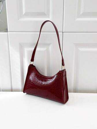 Sac à épaule minimaliste élégant de couleur unie avec motif estampé crocodile