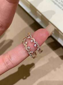 Set de 2 anillos con encaje brillante y circonita cúbica microincustrada en cobre, diseño único adecuado para fiestas, reuniones, regalos festivos, elegante para mujeres (sin caja de regalo)