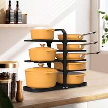 Heavy Duty Pots And Pans Organizer Under Cabinet: 8Tier Adjustable Pot And Pan Organizer Space Saving Pan Organizers Inside Cabinet 21" Kitchen Storage Pot Rack Organizer For Cast Iron Pangift - 16.92吋高 - 查看 8