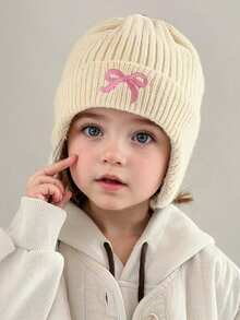 1pc Kids Beanie Hat, Autumn/Winter Thick Knitted Ear Warmer Hat For Girls, Butterfly Decor Warm Headwear, Suitable For Outdoor, Fits 3-8 Years Old - Multicolor - View 2