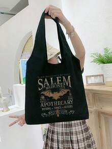2026 Bolso de mano de mujer con estampado de letra, libro, gato y calabaza, bolso de hombro estilo Y2K, bolsa de compras portátil, regalo de Halloween, regalo de la semana de lectura, organizador de viaje minimalista, bolsa de compras multifuncional, adecuada para uso diario, viajes, picnic, camping, al aire libre, aventura o compras, bolsa con temática de Halloween, perfecta para combinar con disfraz de Halloween, opción ideal para asistir a fiestas - Multicolor - Ver 3