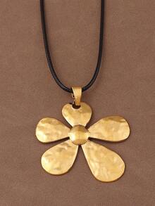 1 Piece Large Hammered Flower Pendant Wax Rope Necklace, Big Flower Charm Pendants Necklaces Suitable For Women's Daily Wear 28" Long - Multicolor - View 8