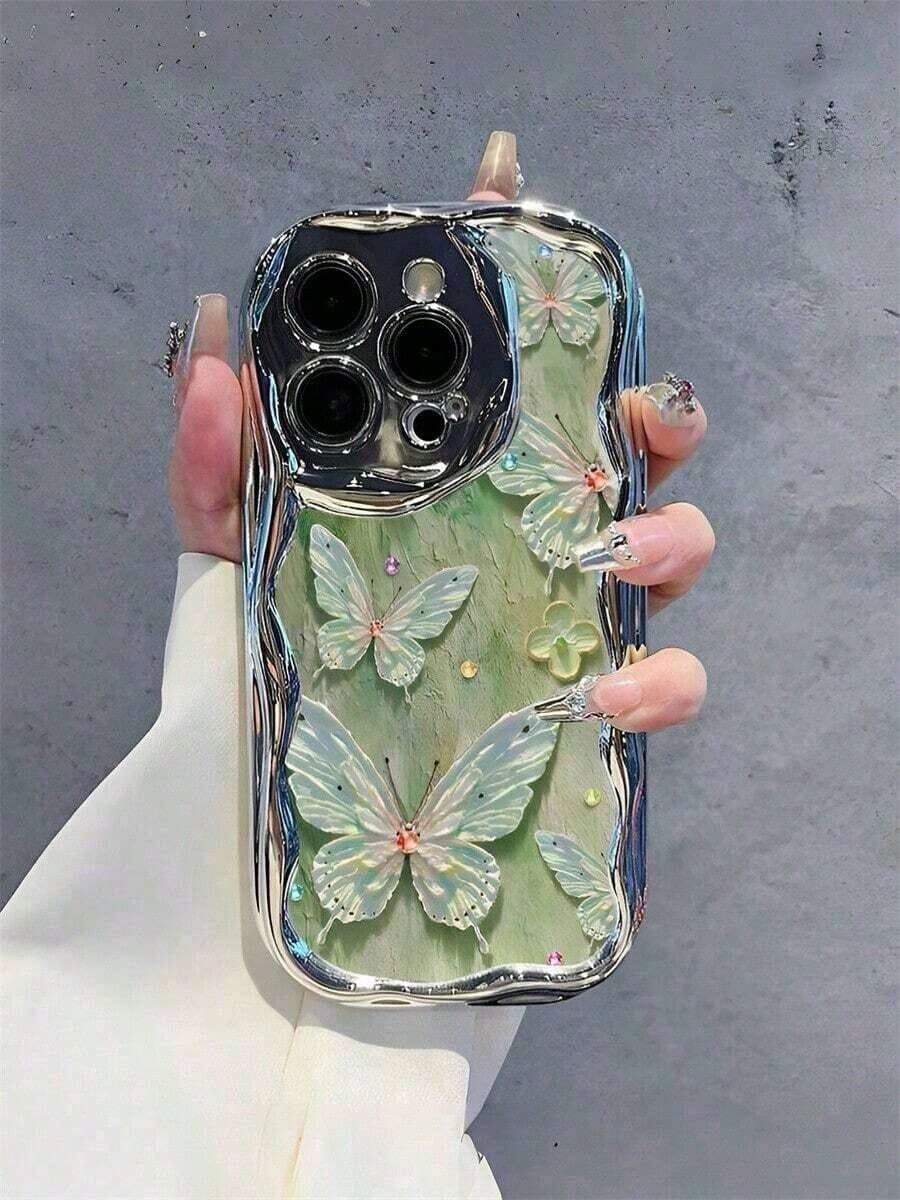 Oil - Painting - Style Green Butterfly Phone Case Suitable For 17 Pro Max 17 Air 17Pro 16, 15, 14, 13, 12, 11, PRO MAX, As Well As X, XS, PLUS - Nhiều màu - Xem 1