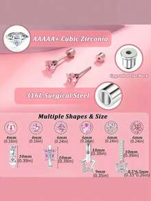 6/7/8 Pairs Girls Earrings Set, Cute Pink Heart, Butterfly, Flower Screw Back Stud Earrings, Hypoallergenic Stainless Steel Earrings, Sleeping Earrings
