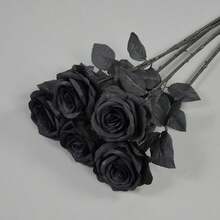 10pcs Artificial Black And White Roses Bouquet, Plastic Gothic Fake Flowers For Wedding, Halloween Decor Realistic Rose Stem For Home Office Display