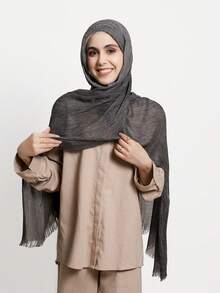 1 Khăn choàng tua rua xếp ly Modal trơn màu dành cho nữ, Khăn trùm đầu thường ngày, Khăn choàng giữ ấm chống nắng Hijab dùng khi mặc váy - nhiều màu - Xem 8