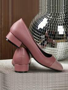 优雅女士紫色和粉色粗跟高帮鞋 - 时尚双色设计，轻质合成鞋面，透气休闲风格，浅口鞋，秋季，低厚鞋底舒适，日常时尚高跟鞋 | 时尚鞋头设计 | 透气结构 - 粉色 - 查看 3