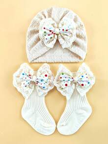 Conjunto de diadema, gorro y calcetines con estampado floral para bebé de 0 a 6 meses, gorro y calcetines para recién nacido, para todas las estaciones - Multicolor - Ver 15