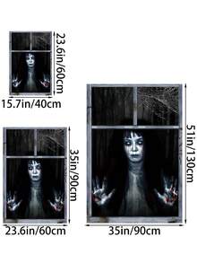 万圣节恐怖窗户横幅 - 血腥鬼魂压制玻璃，幽灵鬼屋装饰室内/室外耐用涤纶面料，多种尺寸 - 黑色 - 查看 2