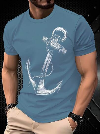 男士3D印花T恤 - 时尚修身短袖休闲上衣，100%涤纶，轻薄面料，适合夏季穿着