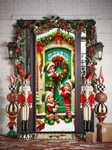 1 Stück, lustige Weihnachts-Türdekoration Banner, strapazierfähiger Polyester, Weihnachtsmann, Süßigkeiten, Elch, Geschenke und Glocken Design, Heim-Türdekoration, geeignet für Weihnachts-Türdekoration, Fenster-Dekoration, Foto-Requisiten