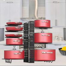 Heavy Duty Pots And Pans Organizer Under Cabinet: 8Tier Adjustable Pot And Pan Organizer Space Saving Pan Organizers Inside Cabinet 21" Kitchen Storage Pot Rack Organizer For Cast Iron Pangift - 16.5吋高 - 查看 2