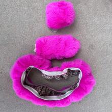 3pcs Universal Plush Steering Wheel Cover, Handbrake Cover And Gear Shift Cover Set, No Inner Ring - Hot Pink - View 4