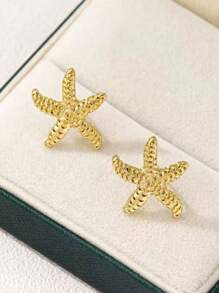 1 Pair Fashionable Delicate Cute Starfish Design Women's Earrings, Golden Jewelry Hoops, Versatile Long-Lasting Color, Suitable For Women's Beach, Party, Holiday, Daily Wear