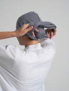 1件装女士多功能经典纯色头巾/头巾，可调节头巾式，柔软舒适的粘胶面料，适合日常佩戴、运动、瑜伽等场合。 - 深灰色 - 查看 2