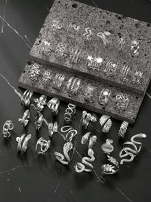 5/10/15/20/40/60pcs Set Stainless Steel Open Ring Assorted Styles Random Box, Including Snake Ring, Geometric Pattern Ring, Star Ring, Cross Ring, Essential For New Year, Valentine's Day Gift, Everyday Wear - Silver - View 12