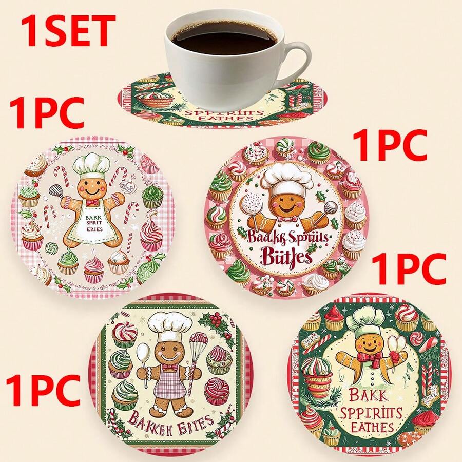 1set/10sets 4pcs/Set Christmas Santa Claus, Christmas Bell, Christmas Snowflake, Christmas Reindeer, Christmas Tree, Snowman, Christmas Penguin Coasters, Polyester Rubber Coaster Set, Ideal For Holiday Parties, Bars, Offices And Homes, All Occasions, Size: 3.94 Inches X 3.94 Inches