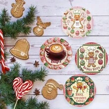 1set/10sets 4pcs/Set Christmas Santa Claus, Christmas Bell, Christmas Snowflake, Christmas Reindeer, Christmas Tree, Snowman, Christmas Penguin Coasters, Polyester Rubber Coaster Set, Ideal For Holiday Parties, Bars, Offices And Homes, All Occasions, Size: 3.94 Inches X 3.94 Inches