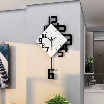 Large Silent Wood Wall Clock – Battery-Operated Non-Ticking, Square Matte-White Frame For Living Room, Bedroom, Kitchen, Office, School Or Café