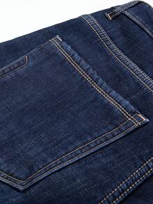 男士保暖牛仔裤、保暖直筒牛仔裤、冬季厚款保暖牛仔裤、时尚斜插袋棉质牛仔裤 - 藍色 - 查看 5