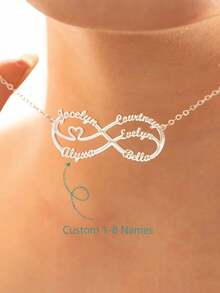 Customized Infinity Name Necklace For Family Members, Personalized Heart-Shaped Pendant Necklace For Women, Thanksgiving/Christmas Gift Gold,Rose Gold Stylish,Fall Fashion,Vintage,Unisex,Simple,Casual,Hipster,Goth,Punk Custom,Personalized,Unique Ideal Gifts For Her Her,Boyfriend,Girlfriend,Dad,Mom,Family,Friends,Pets,Son,Daughter,Grandparents For Anniversaries,For Valentine's Day,For Mother's Day,For Birthdays,For Graduation,For Father's Day,For Weddings,For Daily Wear,For Party,For Prom,Black,Silver,Gold,Stylish,Colorful,Vintage,Simple,Unisex,Casual,Cuties,Custom,Personalized,Unique,Ideal Gifts For Him,Ideal Gifts For Her,Her,Boyfriend,Girlfriend,Dad,Mom,Family,Friends,For Anniversaries,For Birthdays,For Graduation,For Prom,For Party - 彩色 - 查看 6