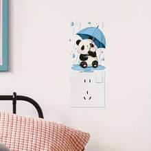 创意鸟巢、鸟妈妈和宝宝开关贴、可爱熊猫拿着雨伞开关墙贴，适用于酒店、家庭、办公室、客厅、卧室，可移除 PVC 墙贴 - 彩色 - 查看 9