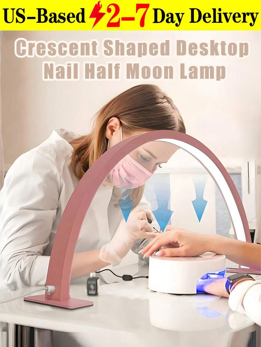White/Pink/Black Half Moon Nail Lamp, USB Push Button Plug Desktop Lamp With Easy Push Button For Switch, For Nail Fill Lighting, Vanity, Handmade Desk, Nightstand, Monochromatic White Light - Multicolor - View 1