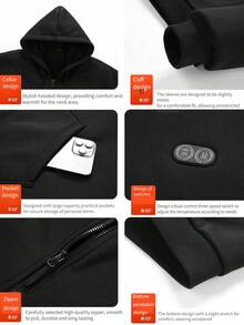 Novo moletom elétrico com aquecimento de 17 zonas e controle duplo inteligente, cardigan, moletom com capuz, casual, quente, temperatura constante, jaquetas masculinas e femininas, esportes ao ar livre, escalada e outros equipamentos, seguranças ao ar livre e outros trabalhos, inverno, moletons com aquecimento resistente ao frio, data de Natal, ano novo, vestível, porta USB, controle de temperatura de três velocidades, ajustável à vontade (exceto banco de energia)