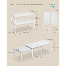 Spice Rack, Set Of 2, Expandable Kitchen Organizer, Stackable Kitchen Shelf, Metal And Wood Material, Cloud White