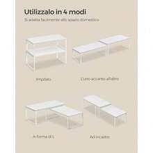 Spice Rack, Set Of 2, Expandable Kitchen Organizer, Stackable Kitchen Shelf, Metal And Wood Material, Cloud White