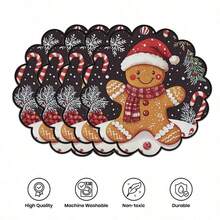 2 Pieces Christmas Theme Gingerbread Man Round Table Mats, Durable, Oil-Absorbing And Easy To Clean Dining Mats, Suitable For Winter Party And Gathering Meal Decoration