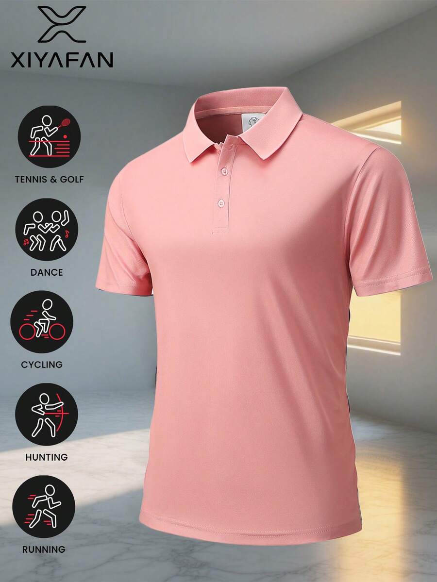 Men's Gift Summer Pink Solid Short Sleeve Polo Shirt Sports
