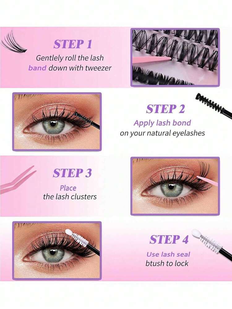 MEM 640/608pcs Eyelash Extension Kit, DIY Eyelash Extension Set, Individual Lash Cluster Kit, D Curl Eyelash Extension Set, Includes Adhesive, Sealant And Eyelash Extension Tools, Suitable For Daily Use, Travel, Beginners, Weddings, Dates, Parties, Festivals, Great For Christmas/Halloween/Gift Eyelash Set - Black - View 5