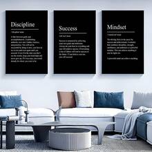 3pcs Quotes Modern Success And Discipline Wall Arts Canvas Posters, High Definition Printing Optional Frame, Inspirational Poster, Suitable For Living Room, Bedroom, Dining Room Home Decoration Hanging Paintings, Printed Materials, Room Corridor Decoration, Artwork, Ideal Gift For Friends - Black and White - View 3