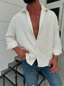 Men's Old Money Long Sleeve Shacket, Autumn - White - View 1