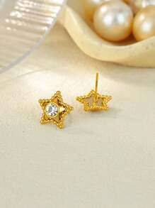Tiny Bubble Star Stainless Steel Earrings With Artificial Pearls Cubic Zirconia, 18K Gold-Plated Anti Fading Stud Earring For Women, Wedding Vacation Jewelry Accessories, Christmas Gifts For Mom/Best Friends/Daughter